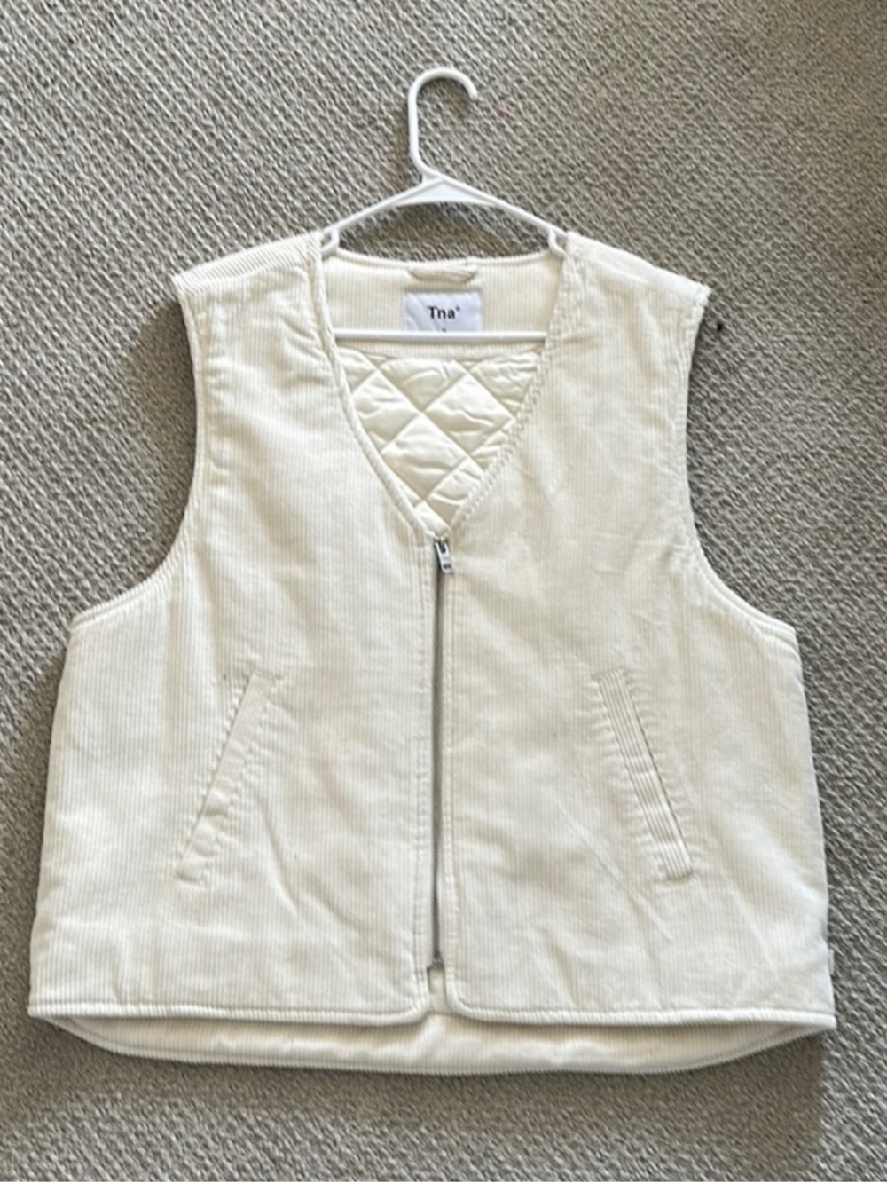 TNA Cream Quilted Corduroy Zip Vest